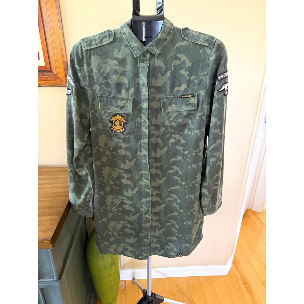 Superdry Women's Military Edition Camo Shirt Dress Medium Longline Utility SD023